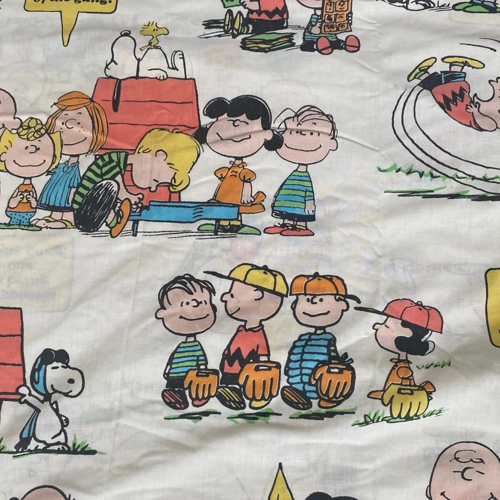 Vintage Peanuts Gang Full Sheet Set Sears Perma-Prest Snoopy Charlie Brown 70s